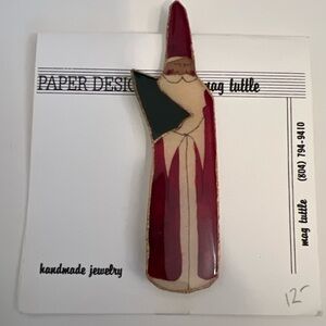 Vintage Mag Tuttle Paper Designs Christmas Tall Santa Pin Enamel